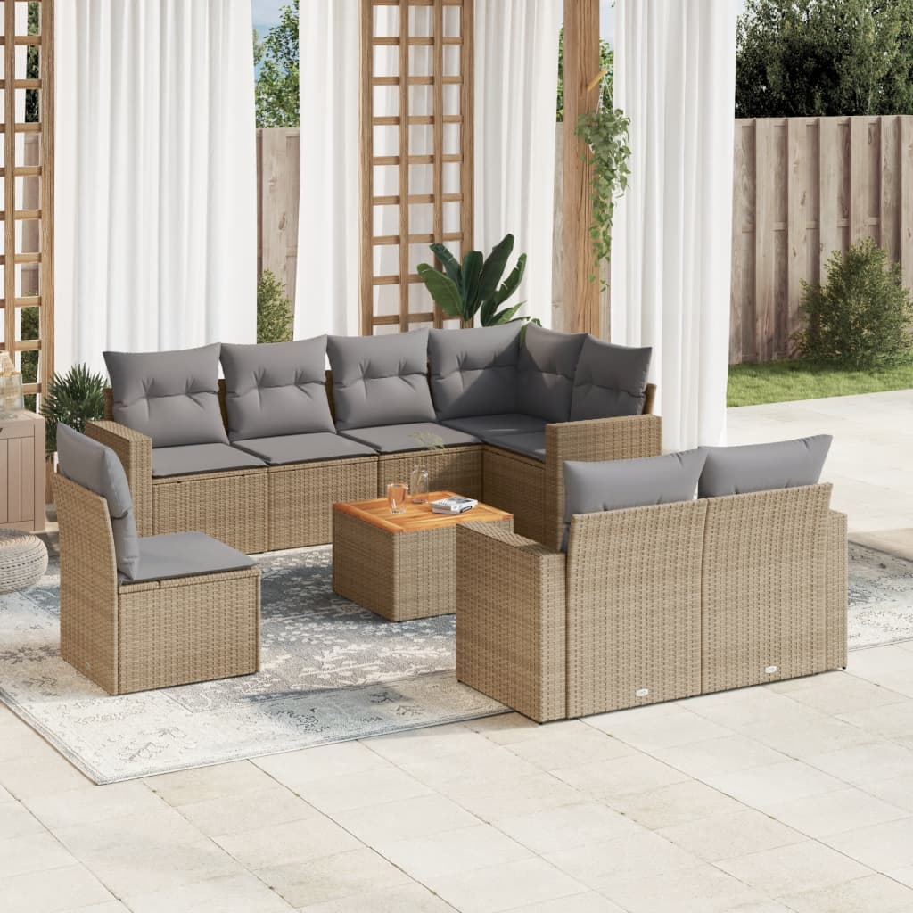9-delige Loungeset met kussens poly rattan gemengd beige is nu te koop bij PeponiXL, paradijselijk wonen!