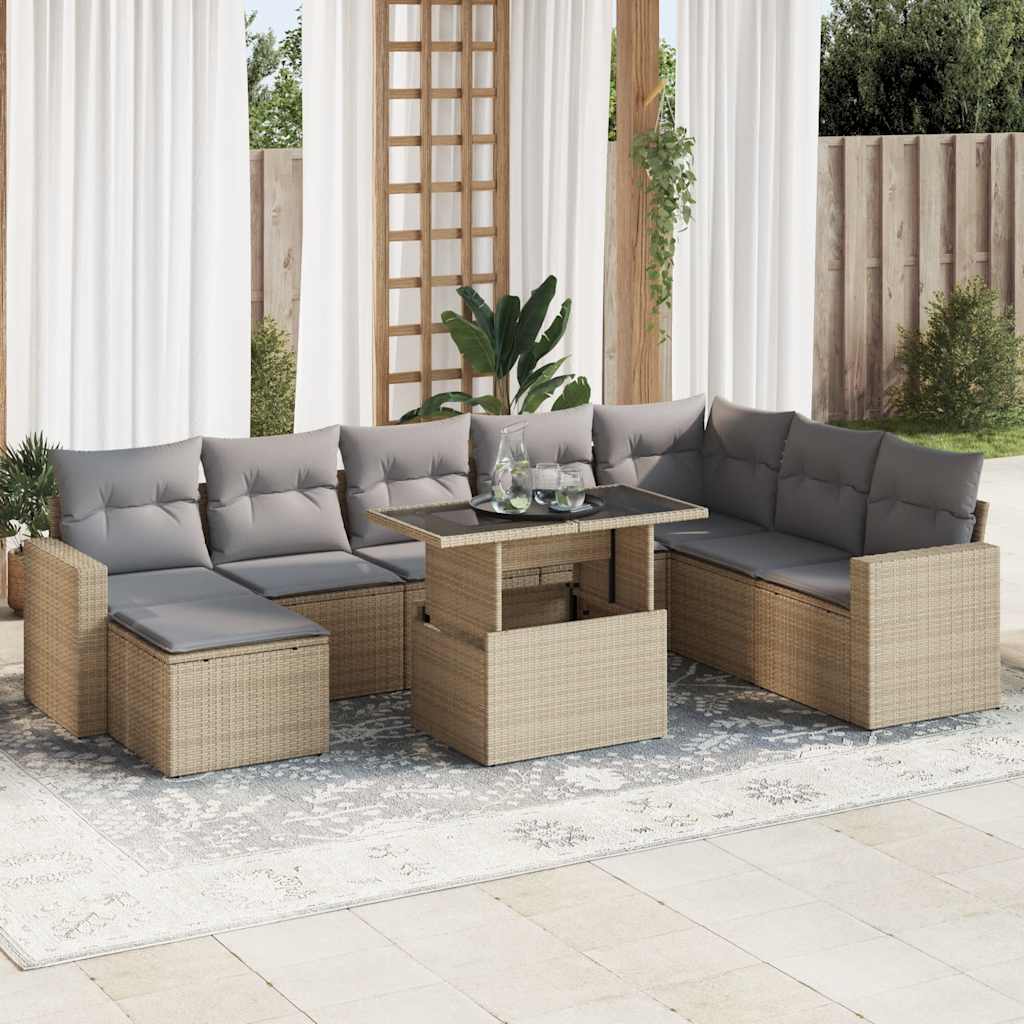 9-delige Loungeset met kussens poly rattan beige is nu te koop bij PeponiXL, paradijselijk wonen!