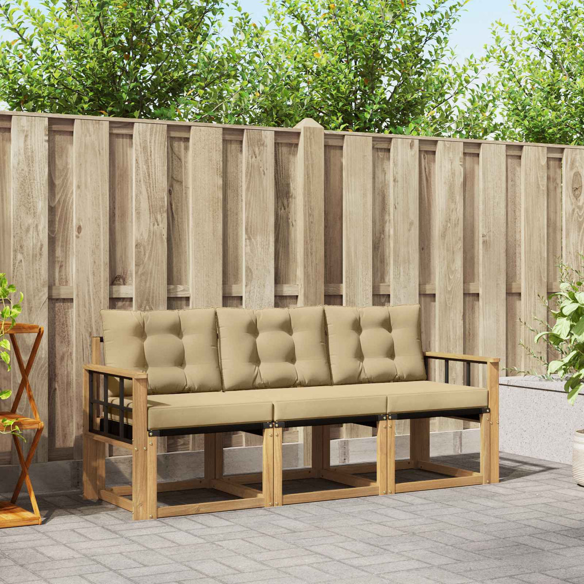Buiten bankenset met kussen 3 pcs Wit en Beige is nu te koop bij PeponiXL, paradijselijk wonen!