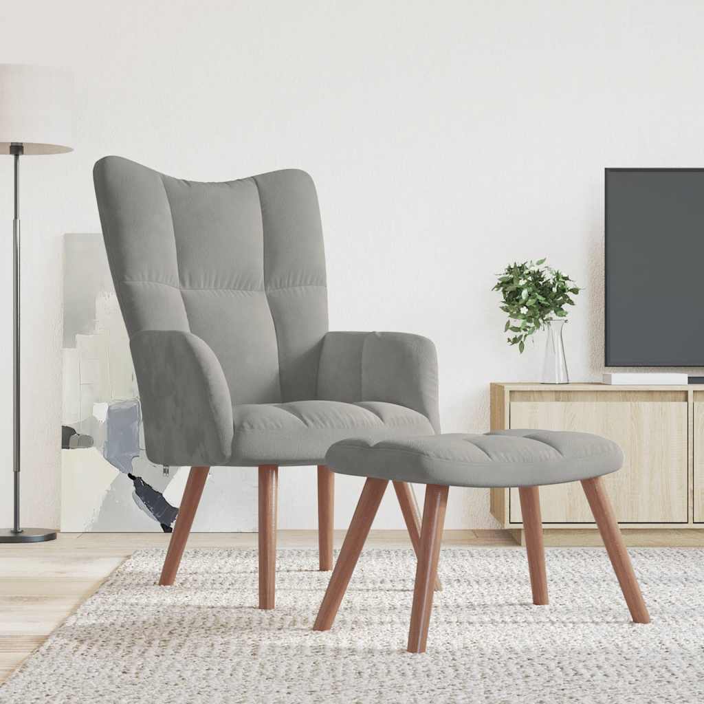 Relaxstoel met voetenbank fluweel lichtgrijs is nu te koop bij PeponiXL, paradijselijk wonen!