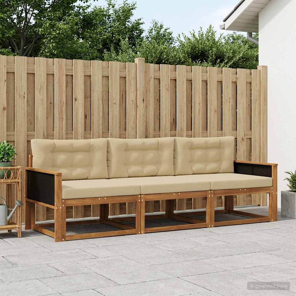 Buiten bankenset met kussen 3 pcs Natuurlijk en Beige is nu te koop bij PeponiXL, paradijselijk wonen!