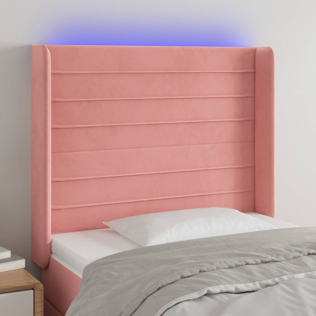 Hoofdbord LED 83x16x118/128 cm fluweel roze is nu te koop bij PeponiXL, paradijselijk wonen!