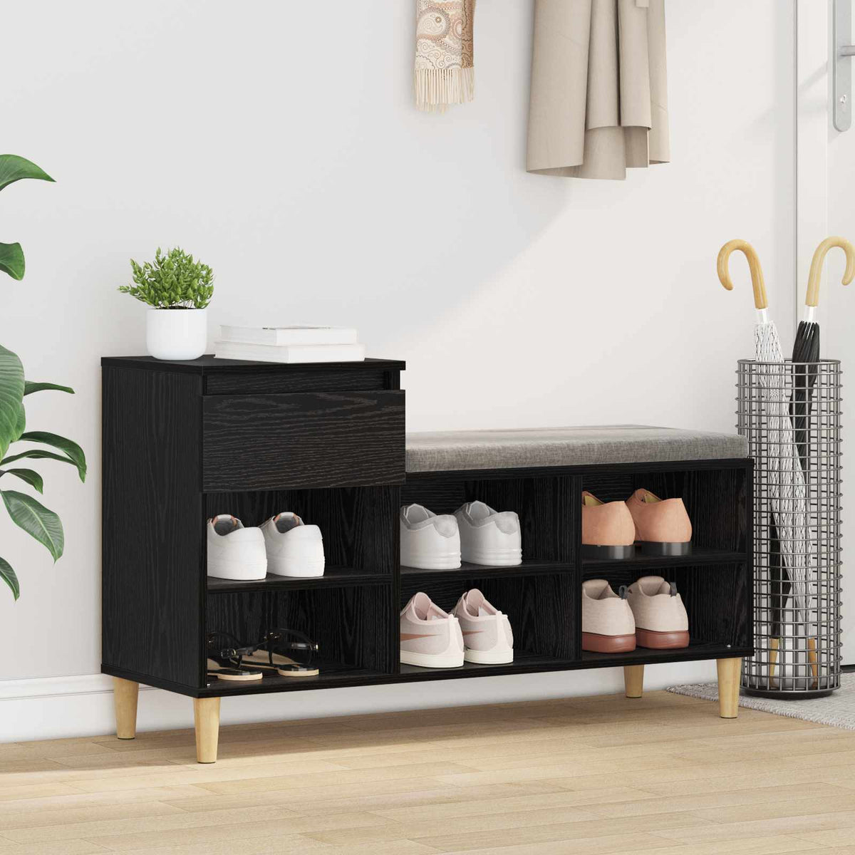 Schoenenkast met lade Zwart Eiken 102 x 36 x 60 cm Bewerkt hout is nu te koop bij PeponiXL, paradijselijk wonen!
