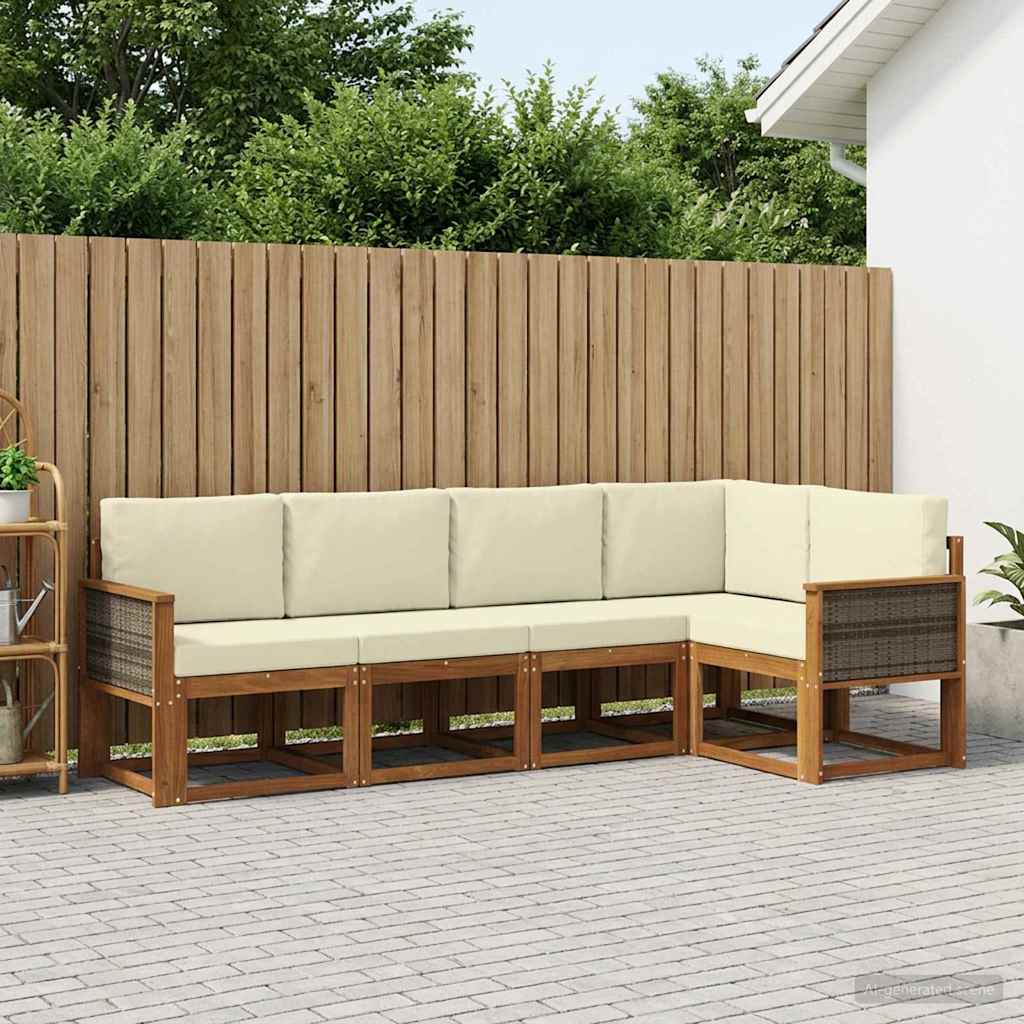 Buiten bankenset met kussen 5 pcs Natuurlijk en Crème Polyester is nu te koop bij PeponiXL, paradijselijk wonen!