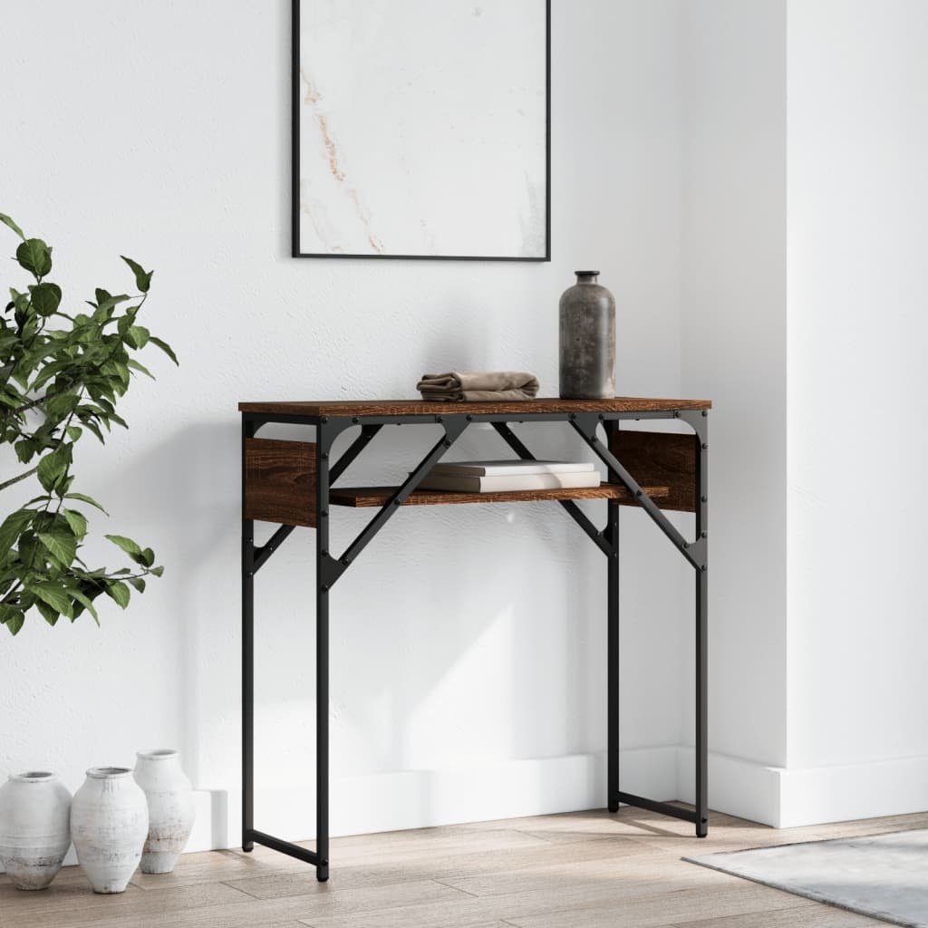 Wandtafel met schap 75x30x75 cm bewerkt hout bruin eikenkleur is nu te koop bij PeponiXL, paradijselijk wonen!