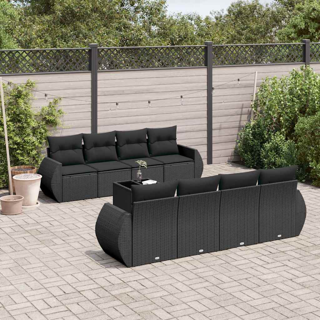 9-delige Loungeset met kussens poly rattan zwart is nu te koop bij PeponiXL, paradijselijk wonen!