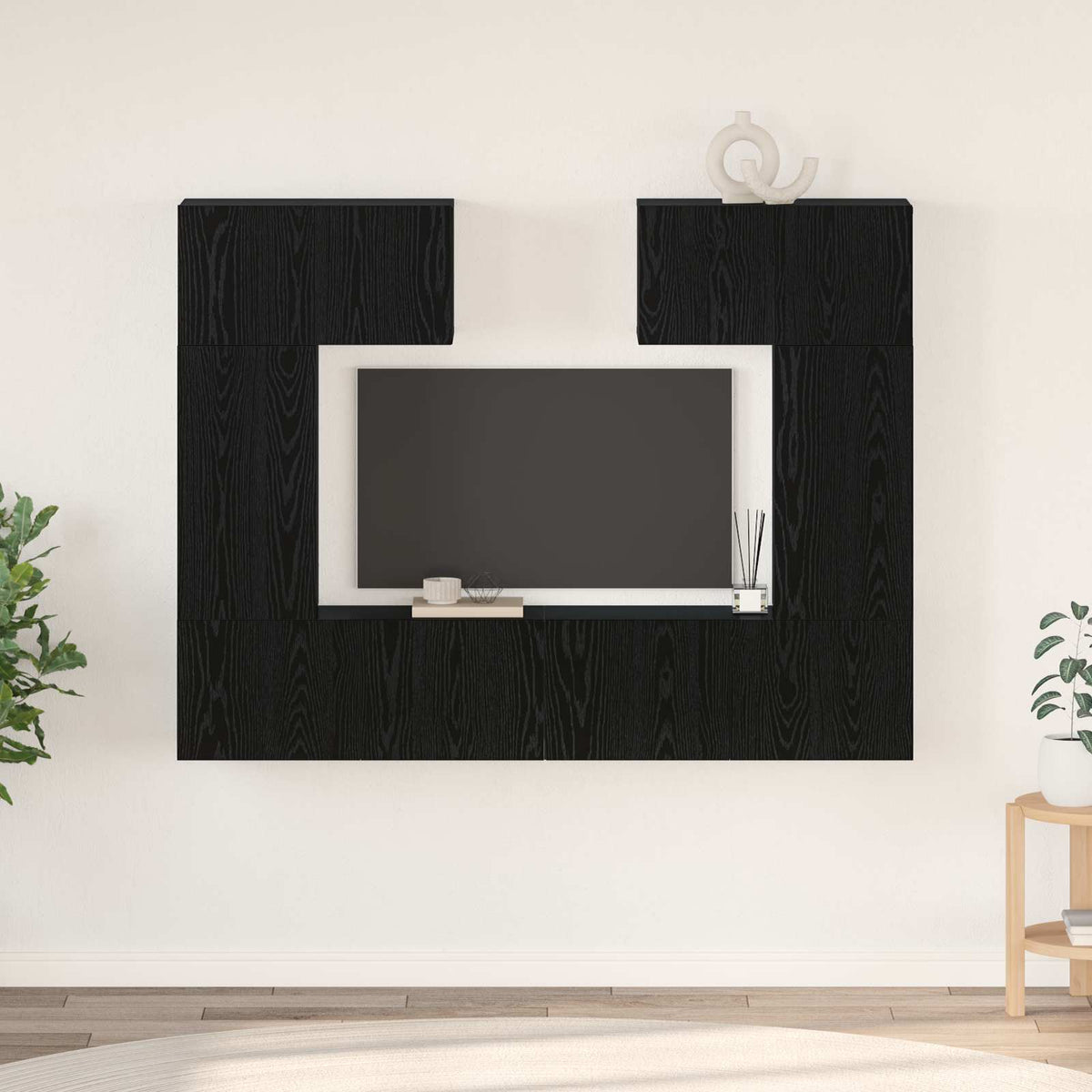 Tv-meubelset Wandgemonteerd 6 pcs Zwart Eiken Bewerkt hout is nu te koop bij PeponiXL, paradijselijk wonen!