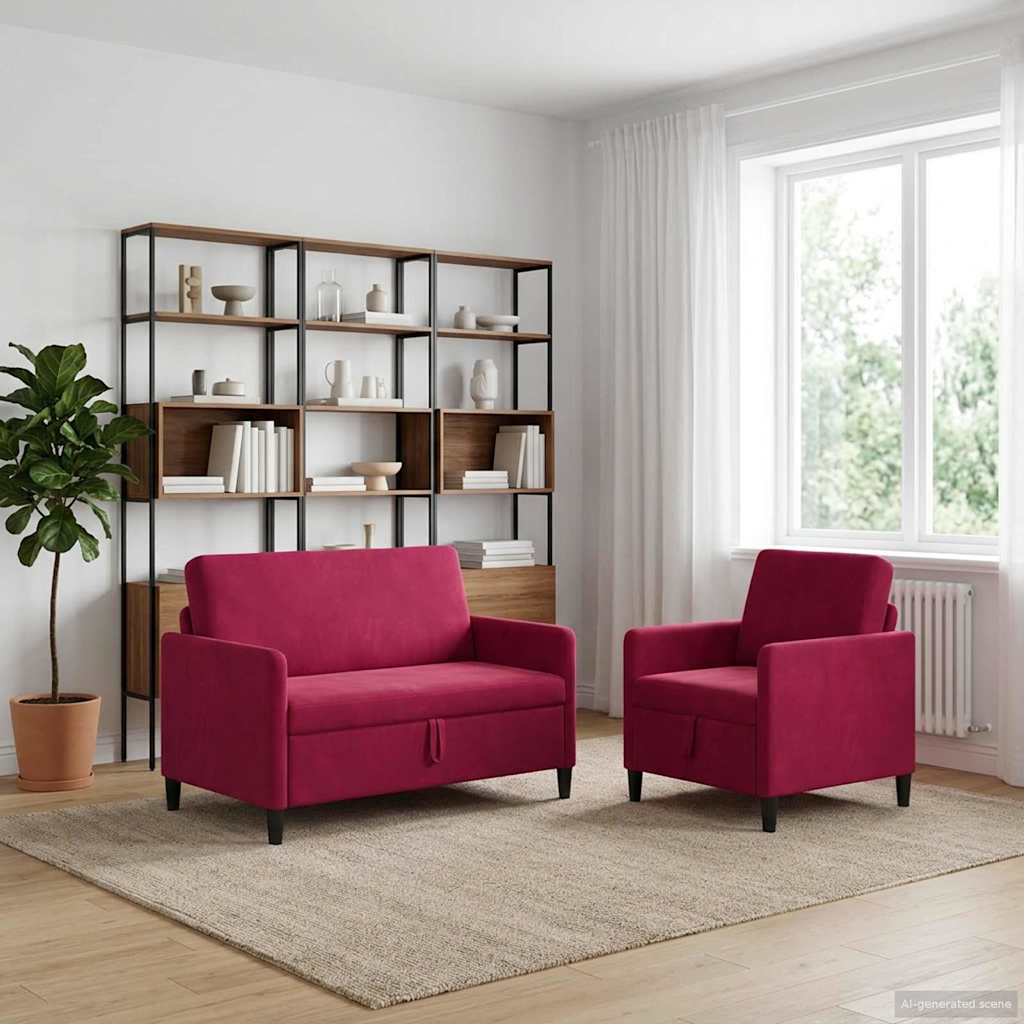 Bankenset met opbergruimte 2 st Wijnrood Polyester is nu te koop bij PeponiXL, paradijselijk wonen!