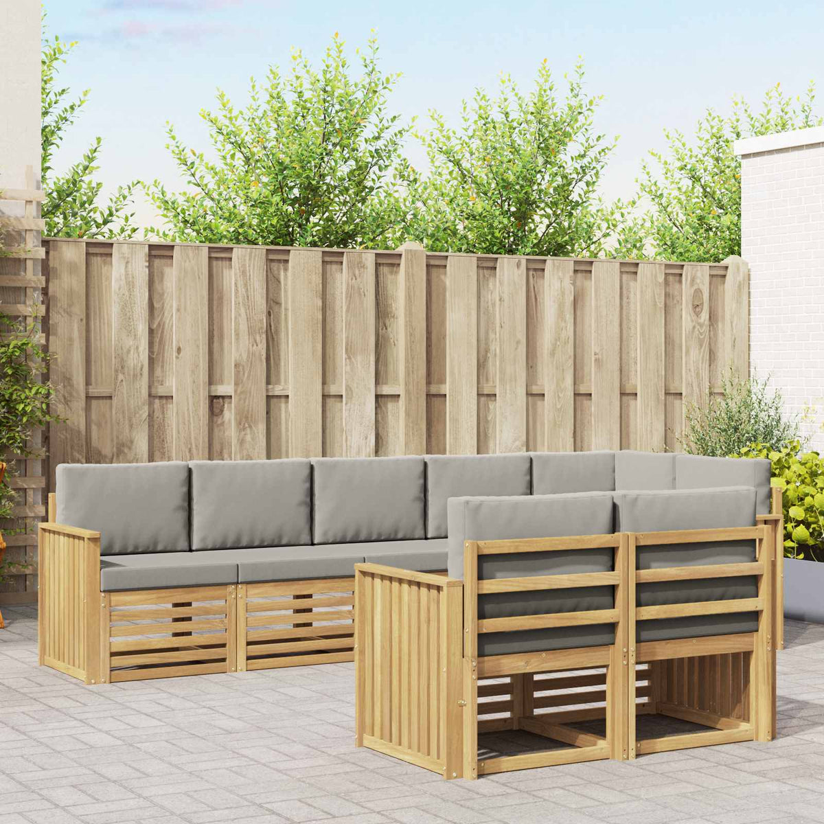 Buiten bankenset 8 pcs Wit en Lichtgrijs 306 x 128,5 x 73 cm is nu te koop bij PeponiXL, paradijselijk wonen!