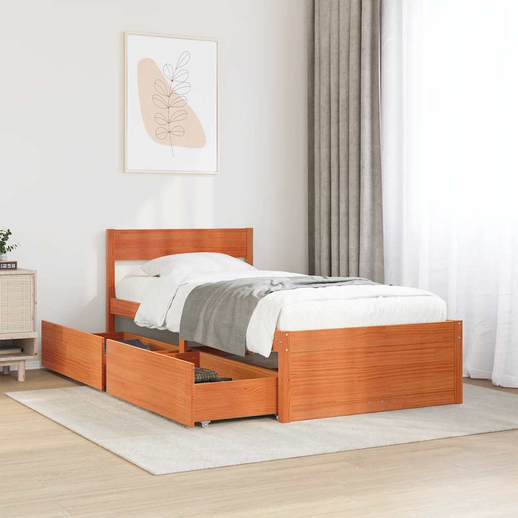 Bedframe zonder matras massief grenenhout wasbruin 90x190 cm is nu te koop bij PeponiXL, paradijselijk wonen!