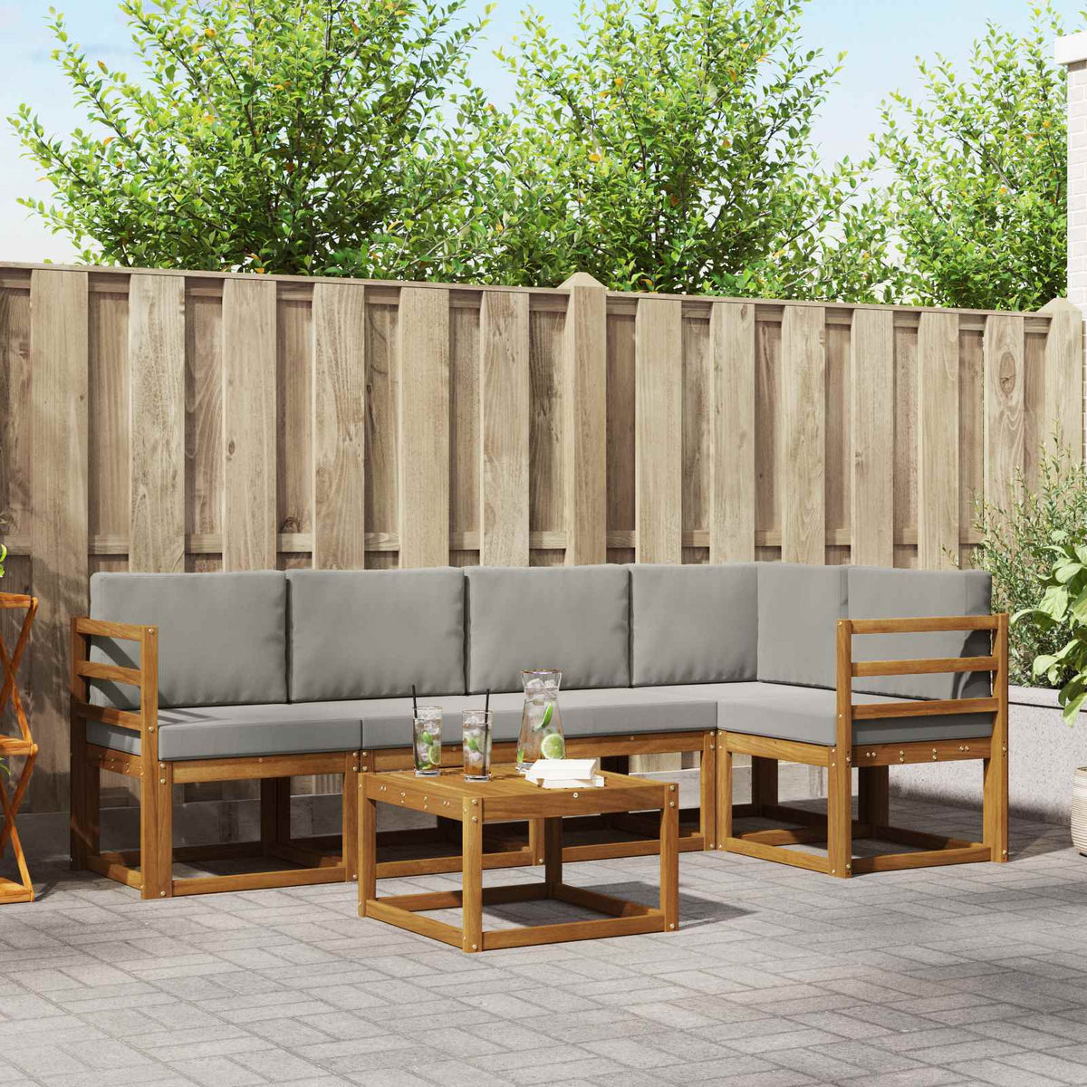 Buiten bankenset met kussen 6 pcs Natuurlijk en Lichtgrijs is nu te koop bij PeponiXL, paradijselijk wonen!