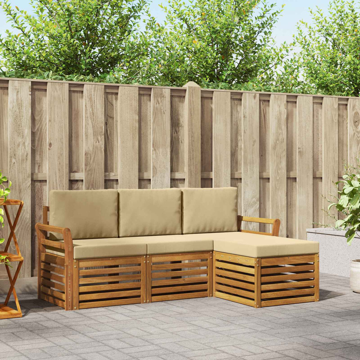 Buiten bankenset met kussen 4 pcs Natuurlijk en Beige is nu te koop bij PeponiXL, paradijselijk wonen!