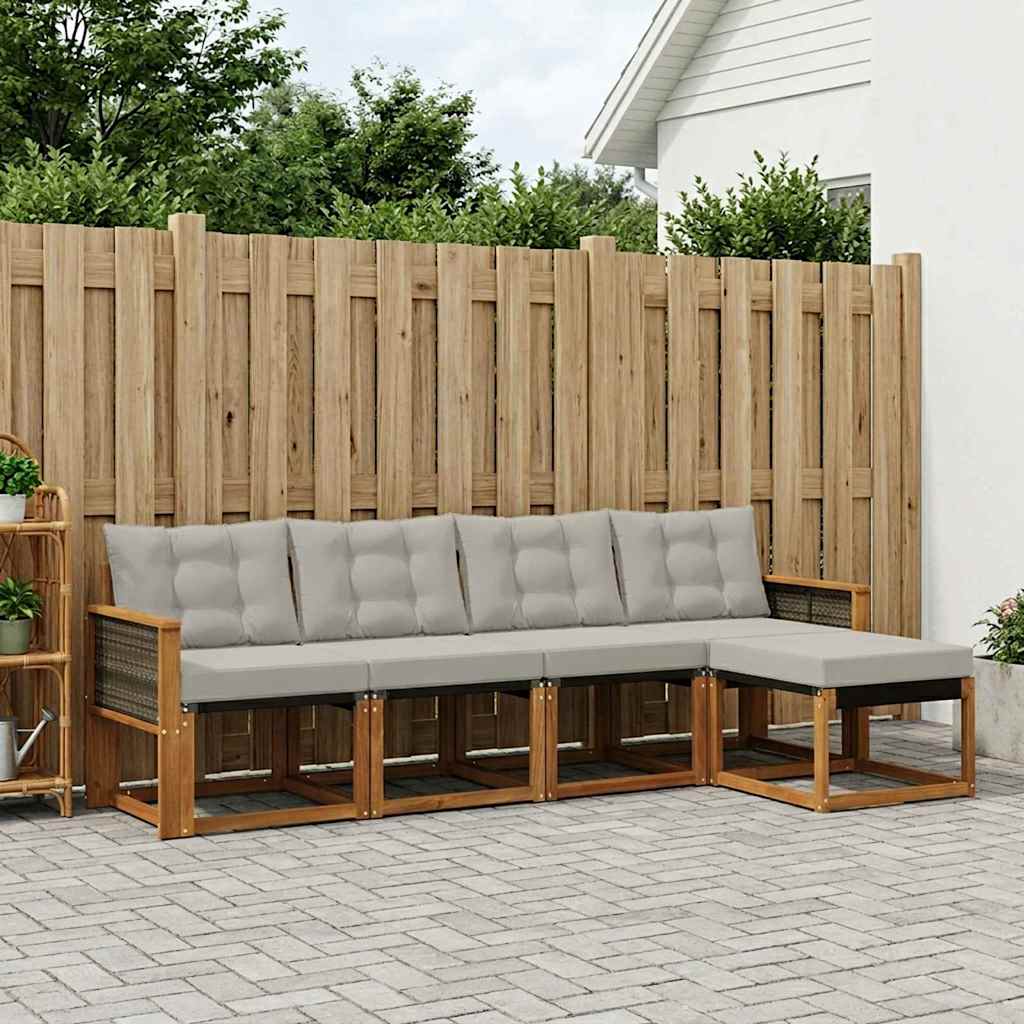 Buiten bankenset met kussen 5 pcs Naturel en lichtgrijs is nu te koop bij PeponiXL, paradijselijk wonen!