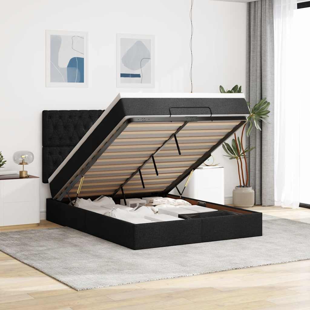 Ottoman bed met matras 140x190cm stof zwart is nu te koop bij PeponiXL, paradijselijk wonen!