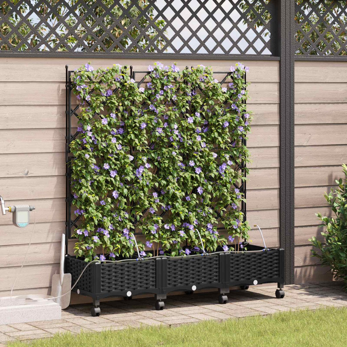Tuin Pot met Irrigatie en Wielen 3 st Zwart 120 x 40 x 132 cm is nu te koop bij PeponiXL, paradijselijk wonen!