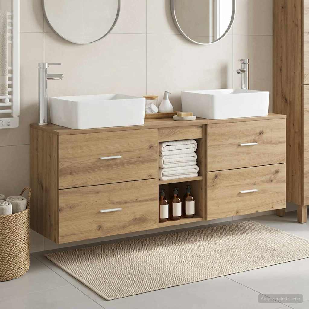 Badkamerkastenset 3 st Artisanaal eiken 53 x 34,5 x 63 cm is nu te koop bij PeponiXL, paradijselijk wonen!