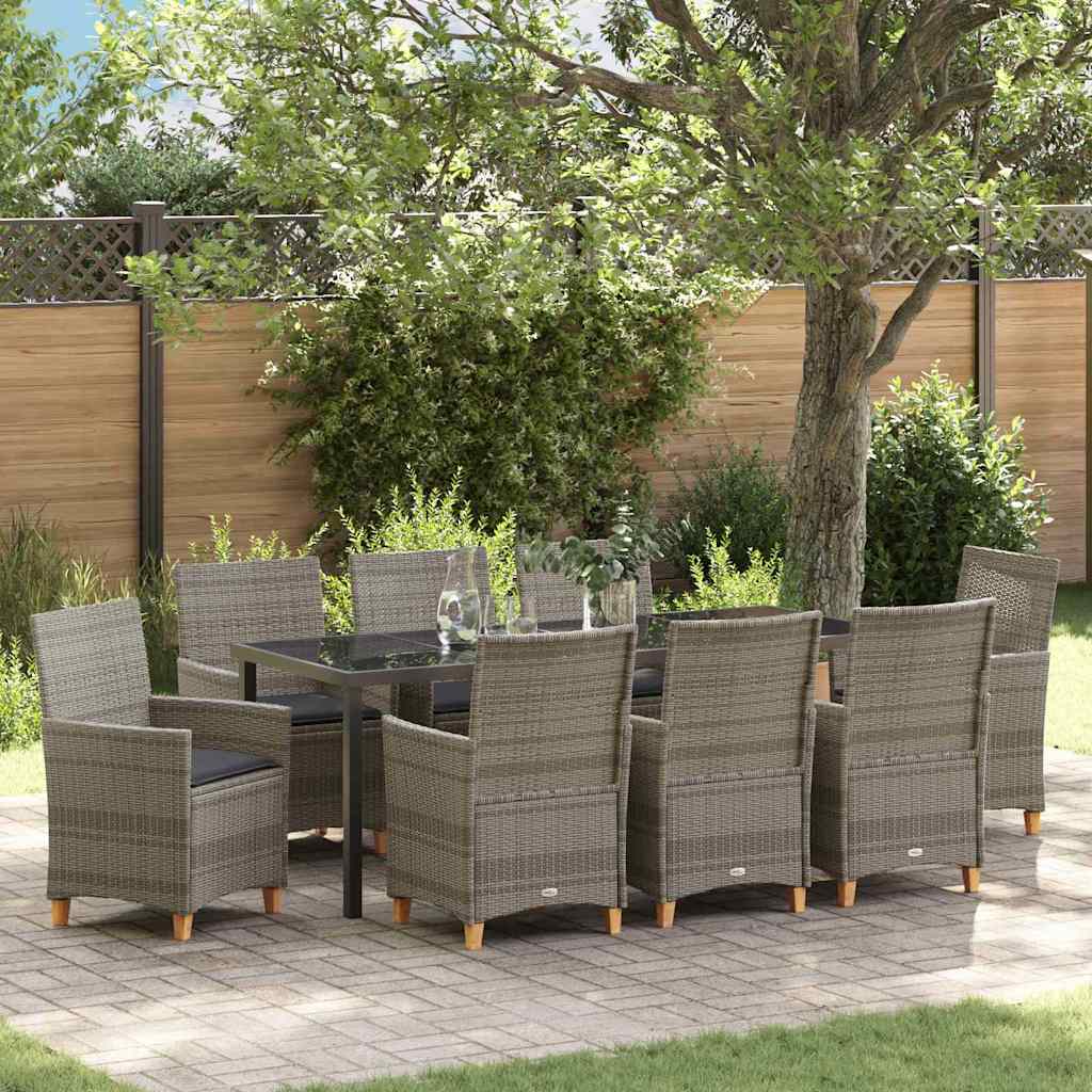 Tuin eettafelset 9 pcs Grijs poly rattan is nu te koop bij PeponiXL, paradijselijk wonen!