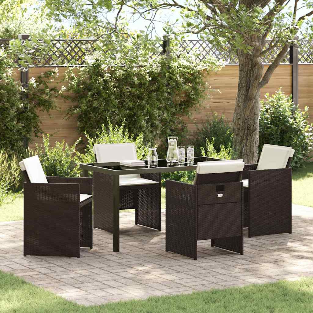 Tuin eettafelset met kussen 5 pcs Bruin poly rattan is nu te koop bij PeponiXL, paradijselijk wonen!
