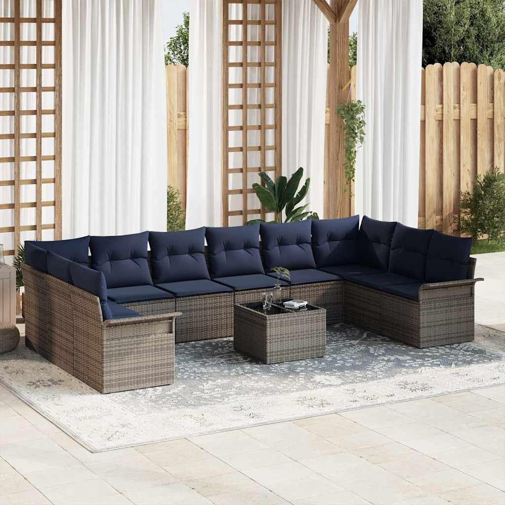Tuin Sofa Set met kussen 11 pcs Grijs poly rattan is nu te koop bij PeponiXL, paradijselijk wonen!