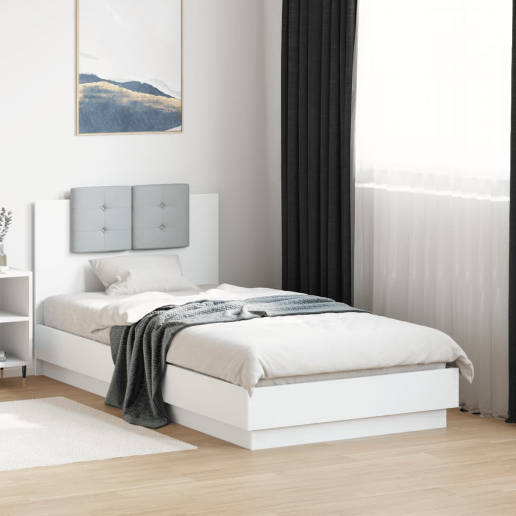 Bedframe met hoofdeinde bewerkt hout wit 90x190 cm is nu te koop bij PeponiXL, paradijselijk wonen!