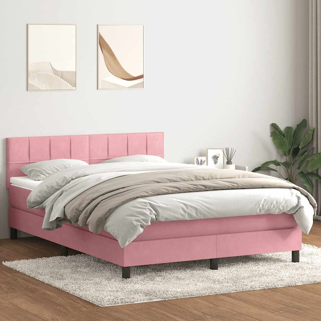 Boxspring met matras fluweel roze 140x220 cm is nu te koop bij PeponiXL, paradijselijk wonen!