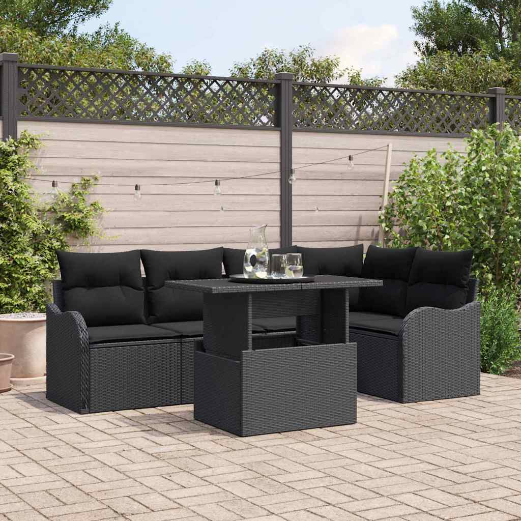 Eetkamerset met kussen 6 pcs Zwart Poly riet is nu te koop bij PeponiXL, paradijselijk wonen!