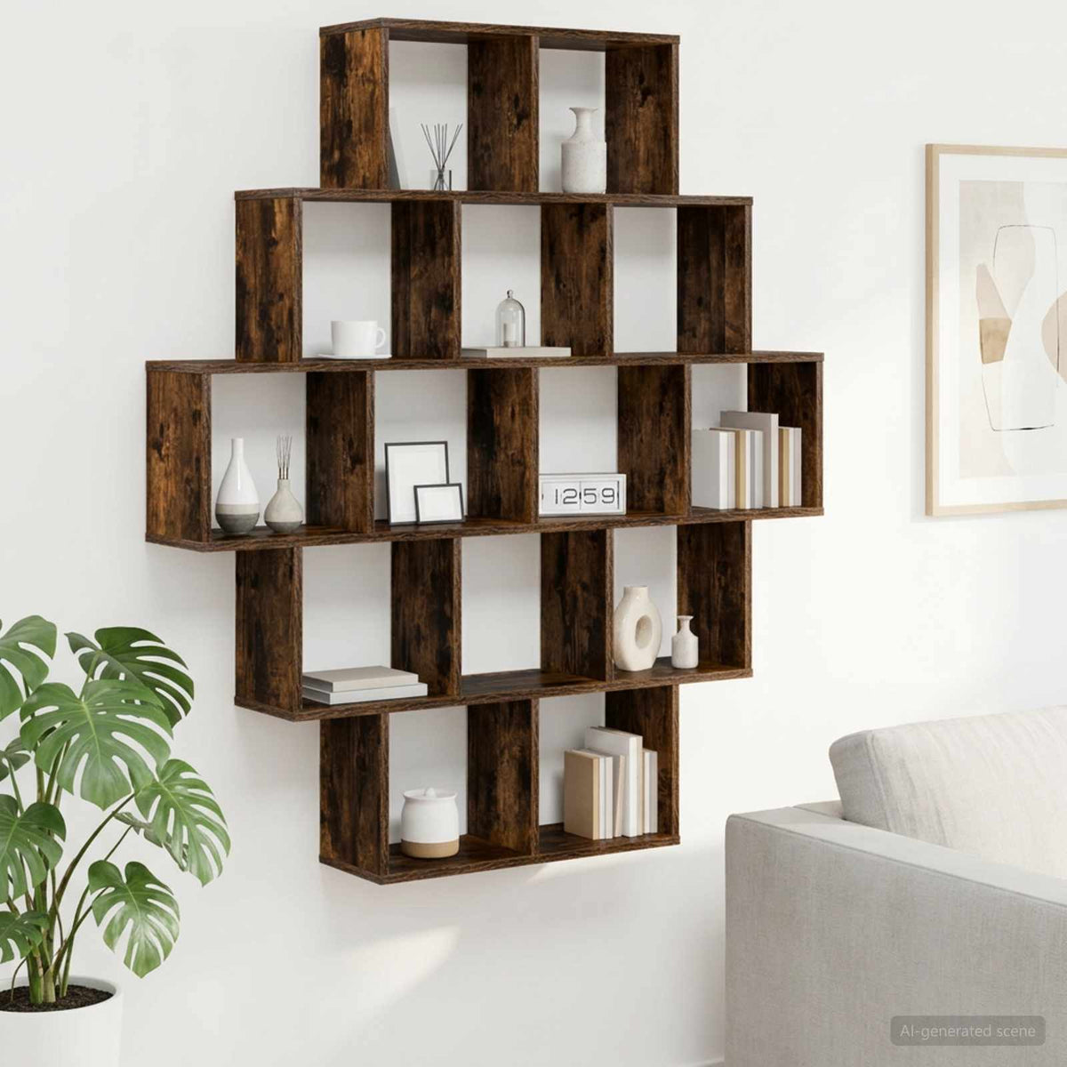 Wandplank Gerookt eiken 120 x 20 x 136 cm Bewerkt hout is nu te koop bij PeponiXL, paradijselijk wonen!