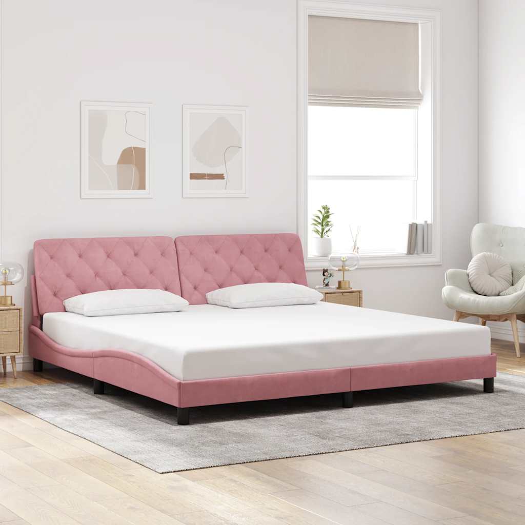 Bedframe zonder matras fluweel roze 200x200 cm is nu te koop bij PeponiXL, paradijselijk wonen!