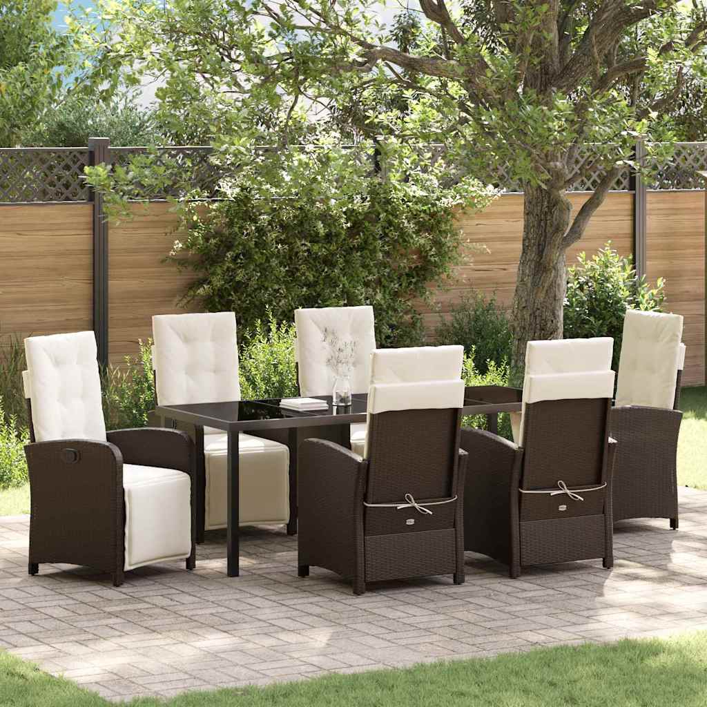 Tuin eettafelset met kussen 7 pcs Bruin poly rattan is nu te koop bij PeponiXL, paradijselijk wonen!
