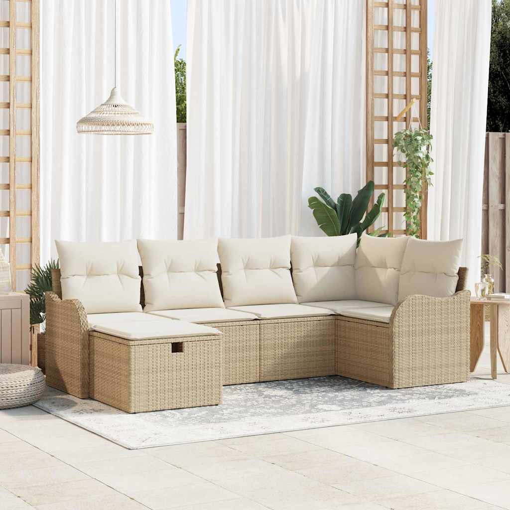 Tuin Sofa Set met kussen 6 pcs beige en crèmekleurig Poly riet is nu te koop bij PeponiXL, paradijselijk wonen!