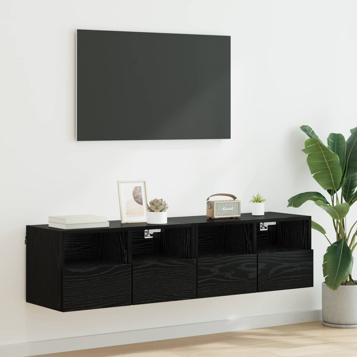TV Wandkasten 2 pcs Zwart Eiken 60 x 30 x 30 cm Bewerkt hout is nu te koop bij PeponiXL, paradijselijk wonen!