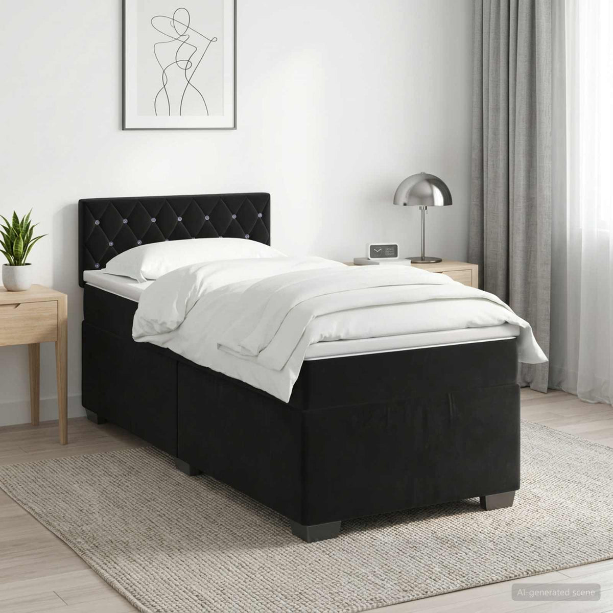 Boxspringbed met matras Zwart 100 x 200 cm Fluweel is nu te koop bij PeponiXL, paradijselijk wonen!