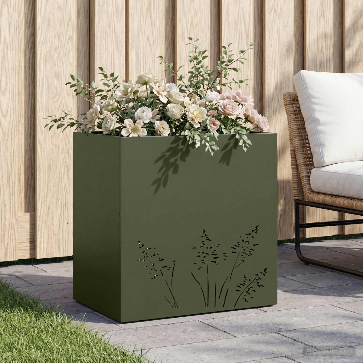 Plantenbak Olijfgroen 50 x 30 x 49 cm Koudgewalst staal is nu te koop bij PeponiXL, paradijselijk wonen!