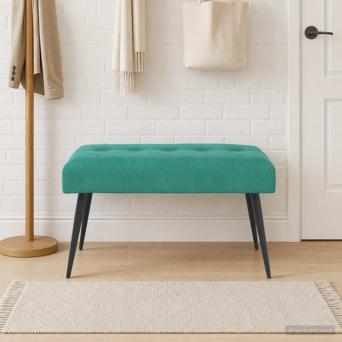 Bank met knoopverstelling Turquoise 80 x 40 x 46 cm fluweel is nu te koop bij PeponiXL, paradijselijk wonen!