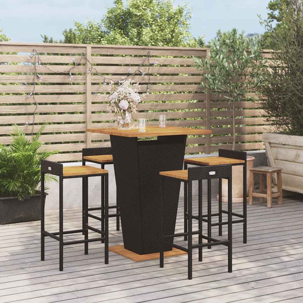 5-delige Tuinbarset poly rattan en massief acaciahout zwart is nu te koop bij PeponiXL, paradijselijk wonen!