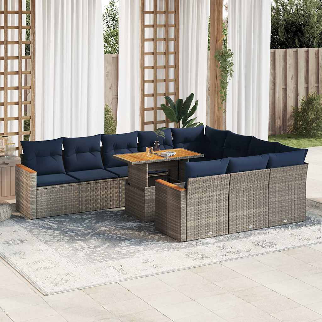 11-delige Loungeset met kussens poly rattan grijs is nu te koop bij PeponiXL, paradijselijk wonen!
