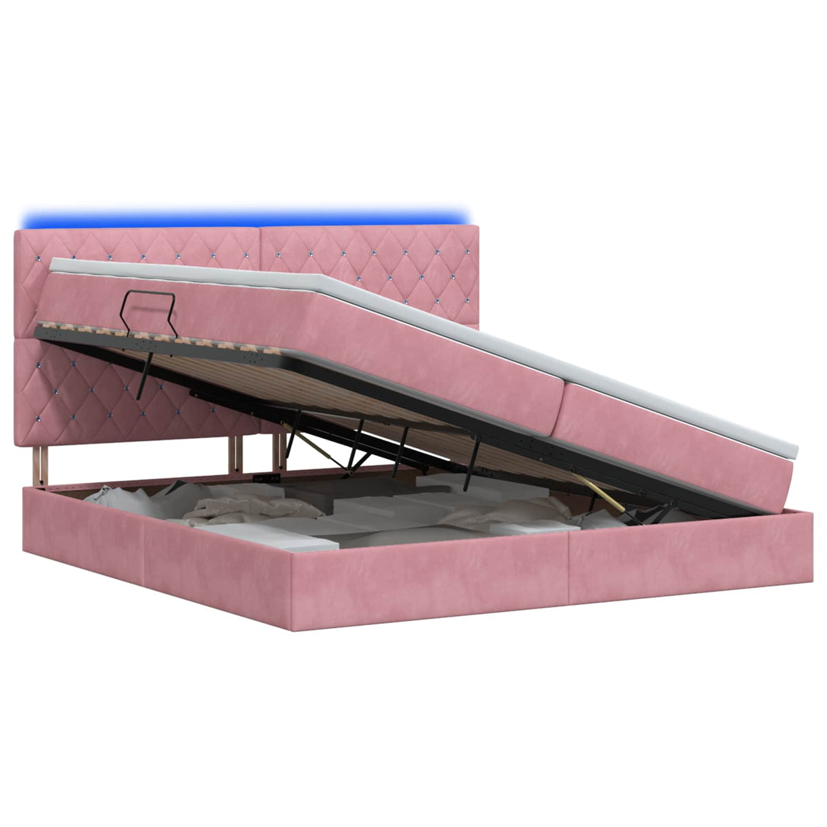 LED Opslagbed met Matras Roze 200 x 200 cm Fluweel is nu te koop bij PeponiXL, paradijselijk wonen!