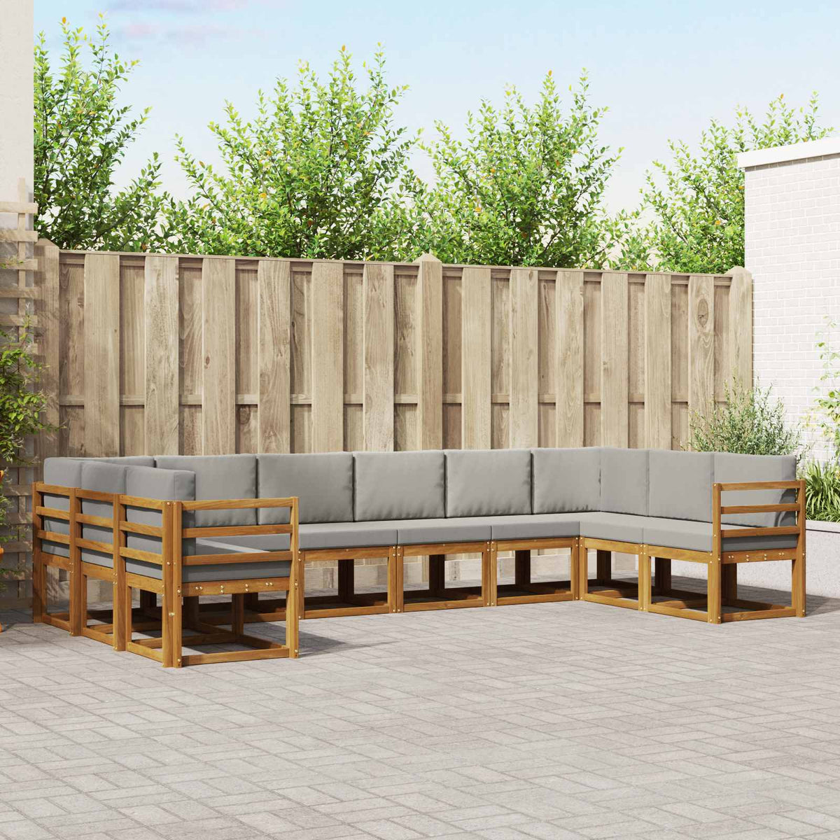 Buiten bankenset met kussen 10 pcs Natuurlijk en Lichtgrijs is nu te koop bij PeponiXL, paradijselijk wonen!