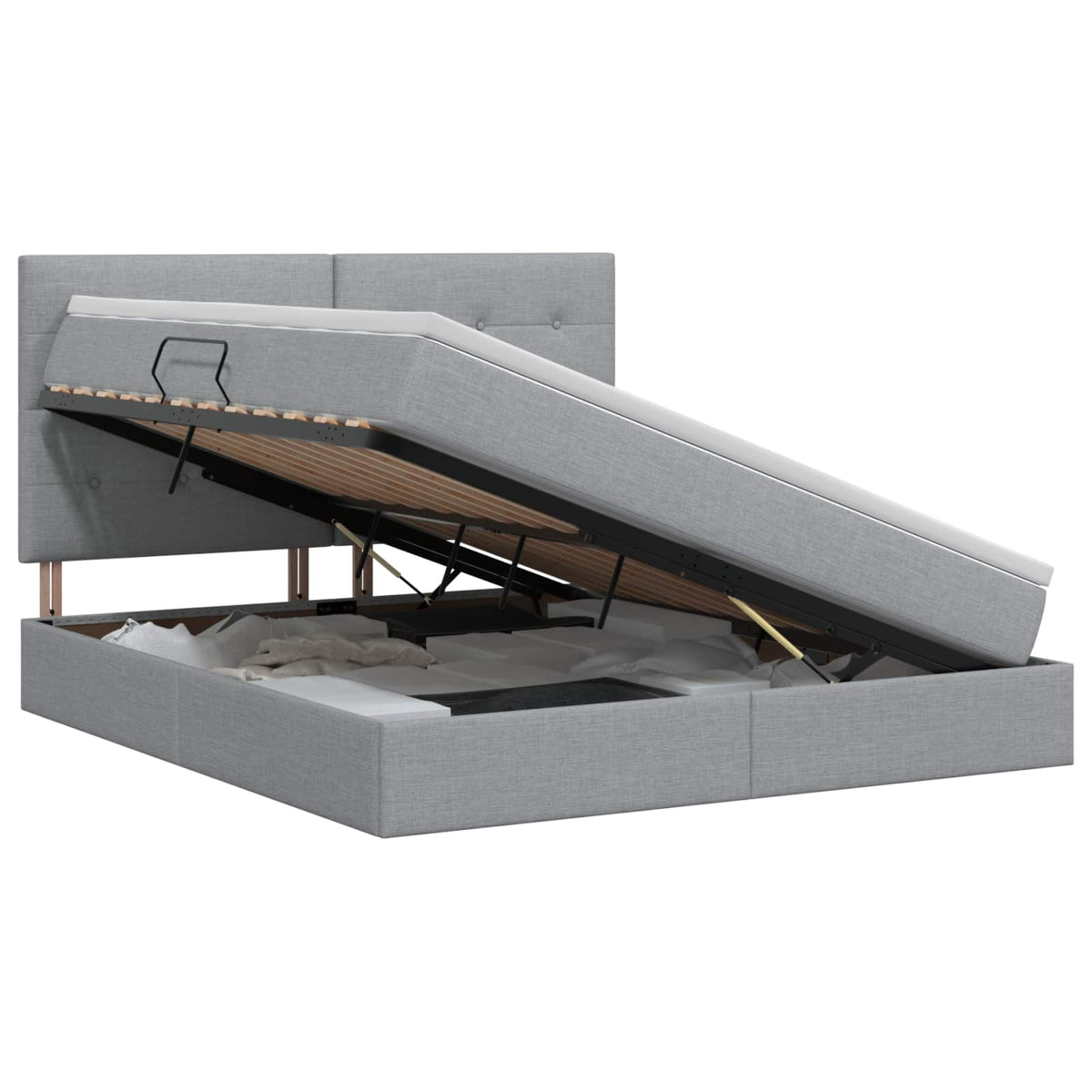 Opslag bed met matras met opslag Lichtgrijs 160 x 200 cm Stof is nu te koop bij PeponiXL, paradijselijk wonen!