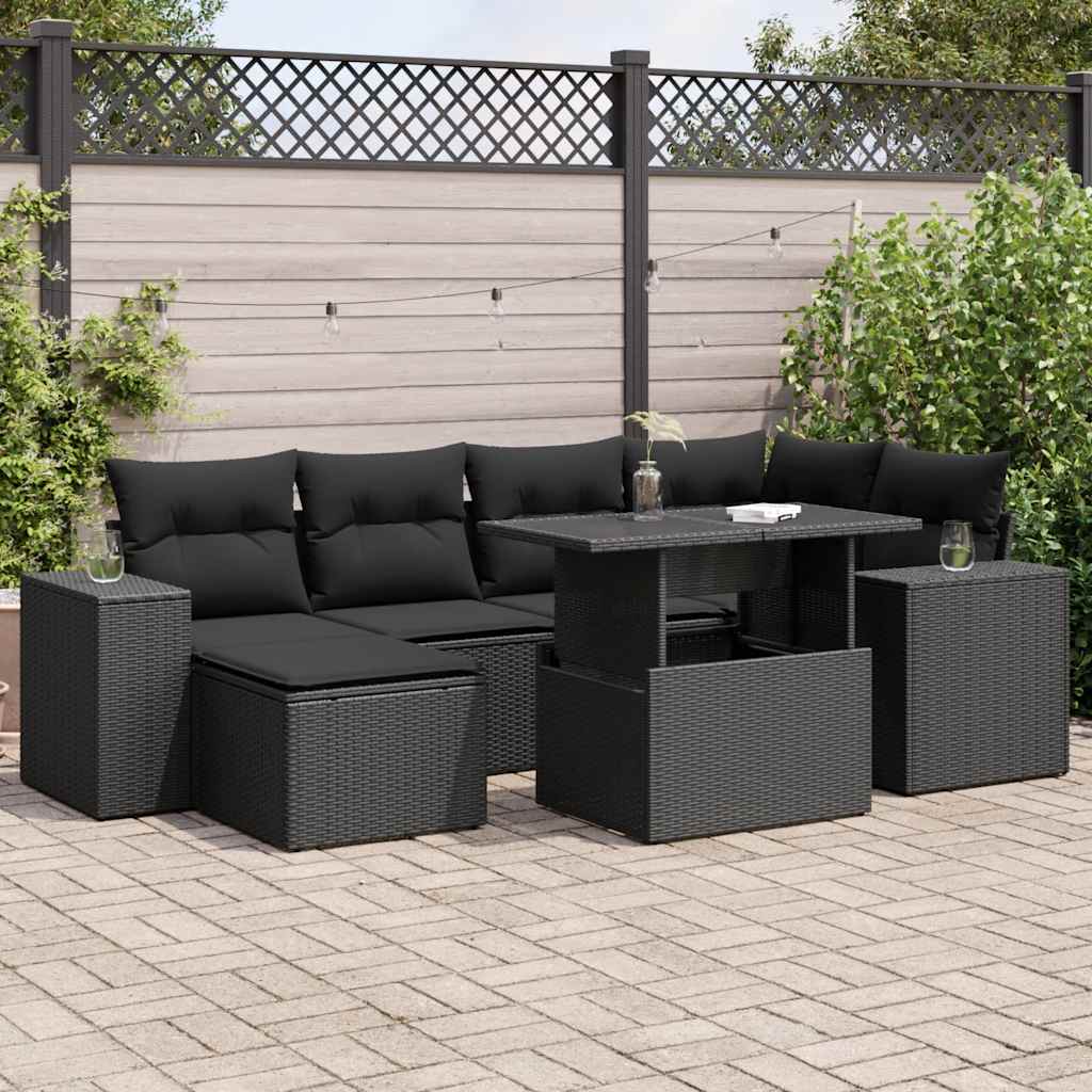 7-delige Loungeset met kussens poly rattan zwart is nu te koop bij PeponiXL, paradijselijk wonen!