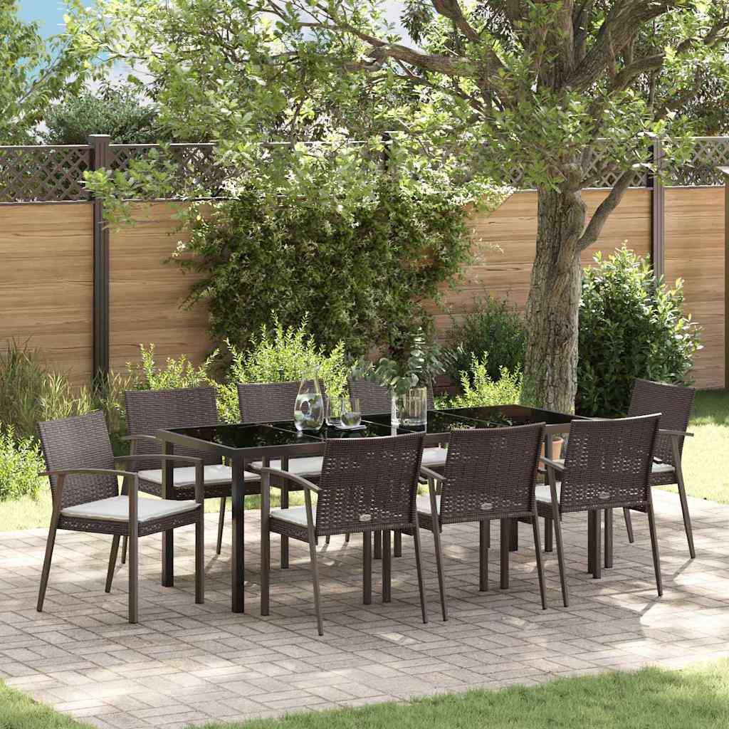 Tuin eettafelset 9 pcs Bruin en zwart PE Rattan is nu te koop bij PeponiXL, paradijselijk wonen!