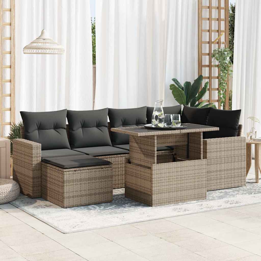 7-delige Loungeset met kussens poly rattan grijs is nu te koop bij PeponiXL, paradijselijk wonen!