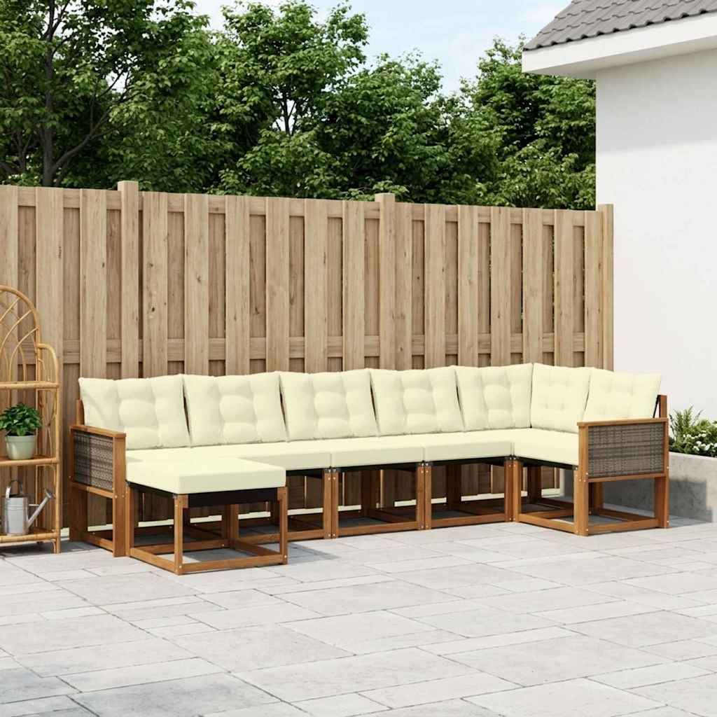 Buiten bankenset met kussen 7 pcs Natuurlijk en Crème is nu te koop bij PeponiXL, paradijselijk wonen!