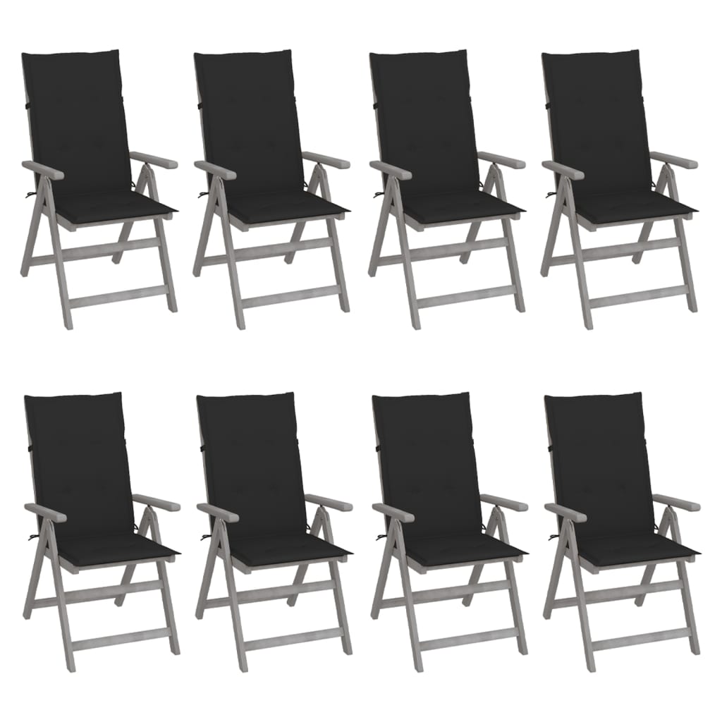 Tuinstoelen 8 st verstelbaar met kussens acaciahout grijs is nu te koop bij PeponiXL, paradijselijk wonen!