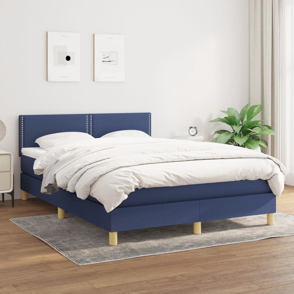 Boxspring met matras stof blauw 140x200 cm is nu te koop bij PeponiXL, paradijselijk wonen!