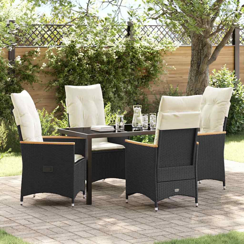Tuin eettafelset met kussen 5 pcs Zwart poly rattan is nu te koop bij PeponiXL, paradijselijk wonen!