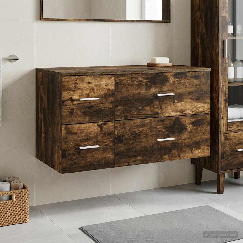 Badkamermeubelset 2 st Gerookt eiken Bewerkt hout is nu te koop bij PeponiXL, paradijselijk wonen!