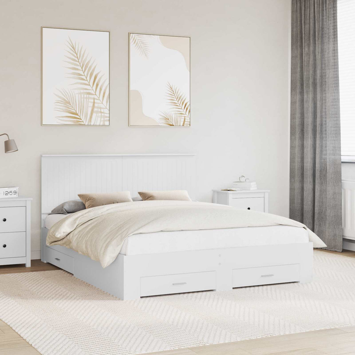 Bedframe met hoofdeinde met lade Wit 160 x 200 cm Bewerkt hout is nu te koop bij PeponiXL, paradijselijk wonen!