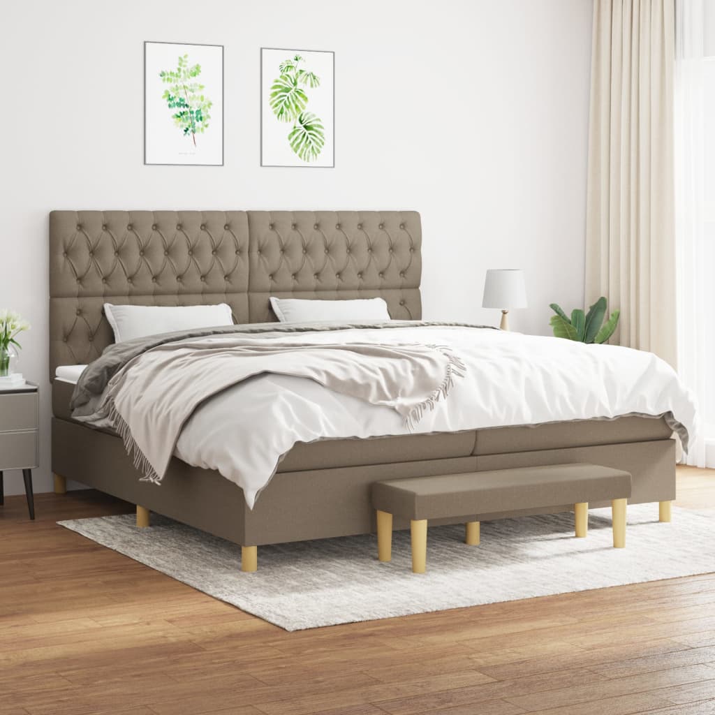Boxspring met matras stof taupe 200x200 cm is nu te koop bij PeponiXL, paradijselijk wonen!