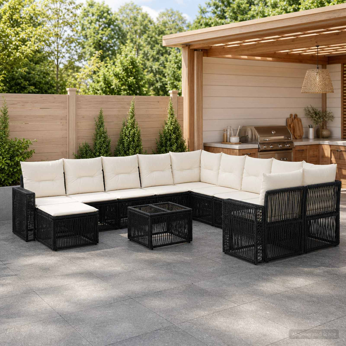 Tuinbankenset 12 pcs Zwart en Cream Wit poly rattan is nu te koop bij PeponiXL, paradijselijk wonen!